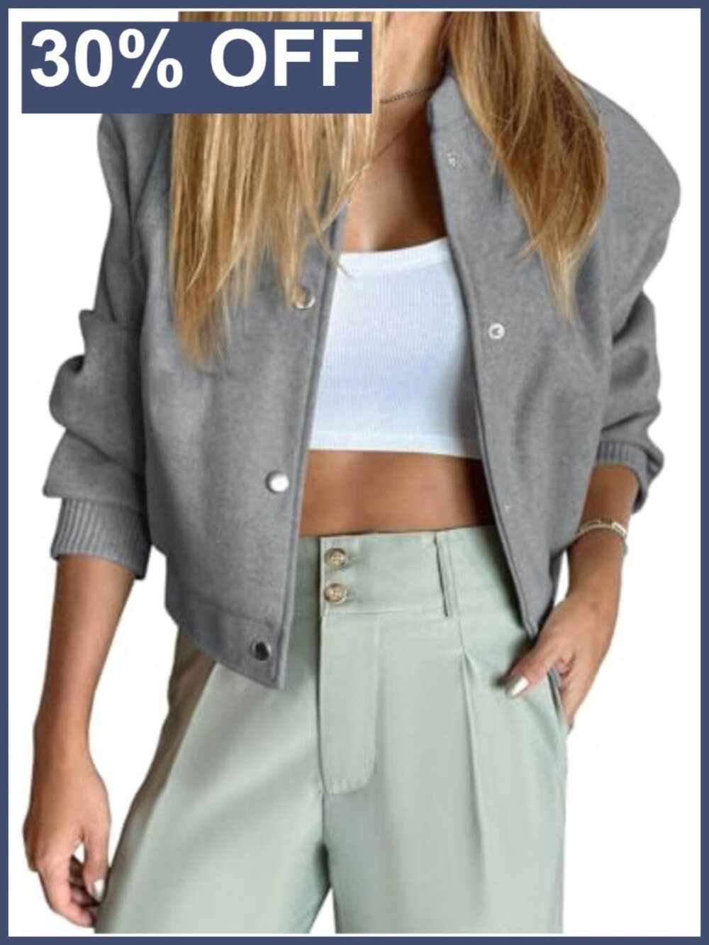 Cropped Bomber Jacket Wool Blend Varsity Pea Coat Button Down Winter Casual